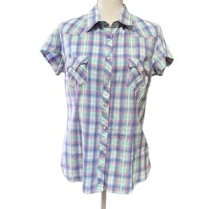 PANHANDLE WOMENS SHORT SLEEVE LIGHTWEIGHT FITTED WESTERN SHIRT SIZE LARGE